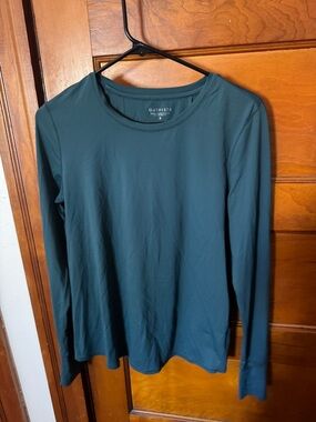 Athleta Long-Sleeve Crew Neck Shirt - Deep Teal Size Small Partial Open Back